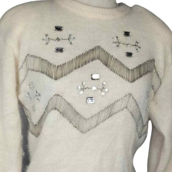 Vintage Rhinestone Embellished Wool and Angora Sweater Size Medium - Picture 6 of 6